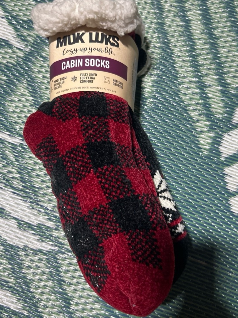 Muk Luks Red & Black Buffalo Plaid Cabin Socks Two Pack
